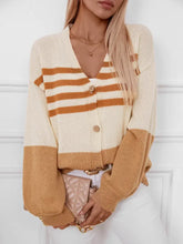 Color Block V-Neck Button Down Long Sleeve Cardigan Woman Outerwear