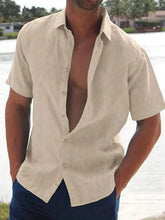 Men's Full Size Button Up Short Sleeve Shirt Plus Size Khaki Mens Tops