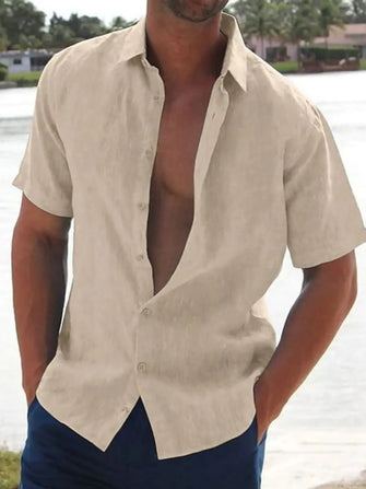 Men's Full Size Button Up Short Sleeve Shirt Plus Size Khaki Mens Tops