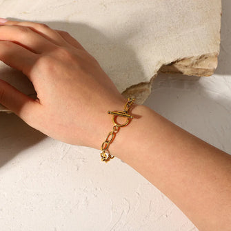 18K Gold-Plated Stainless Steel Toggle Chain Bracelet Gold One Size