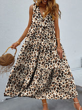 Printed V-Neck Tiered Maxi Tank Dress Leopard