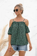 Printed Cold-Shoulder Frill Trim Blouse Green Woman Blouses