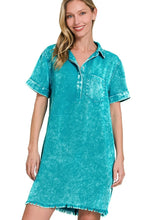 Zenana Tencel Mineral Washed Collared Shirts Dress LT TEAL