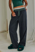 Polka Dot Elastic Waist Wide Leg Pants Black