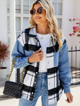 Pocketed Plaid Snap Down Denim Jacket Woman Outerwear