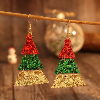 PU Leather Sequin Earrings Green One Size