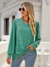 Heathered V-Neck Long Sleeve T-Shirt Turquoise