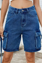 Washed Cargo Denim Shorts Blue Denim Shorts