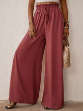 Perfee frill tied wide leg dusty rose pants with elastic waistband and drawstring for comfortable wear