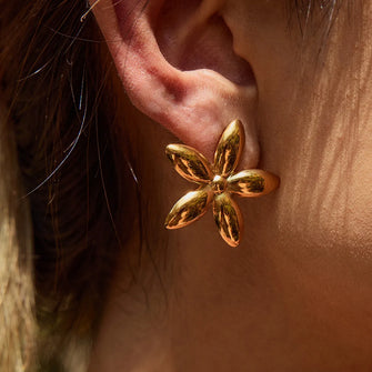 18K Gold-Plated Flower Stud Earrings Gold One Size