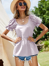 Scoop Neck Flounce Sleeve Blouse Woman Blouses