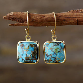 Square Copper Drop Earrings Turquoise One Size