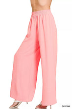 Dark pink zenana woven airflow wide-leg pants with elastic waistband and subtle textured fabric for comfort and style