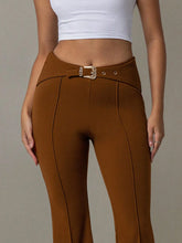 High Waist Flare Pants with Buckle Belt