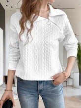Oblique Zipper Collared Neck Long Sleeve Sweatshirt White