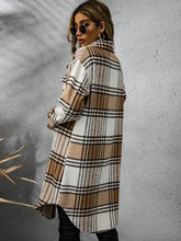 Plaid Collared Neck Long Sleeve Coat Woman Outerwear