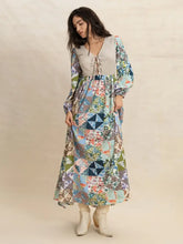 Tied Front Printed Long Sleeve Maxi Dress Woman Maxi Dress
