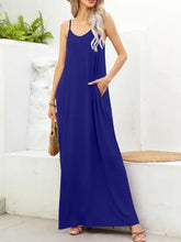 Spaghetti Strap V-Neck Maxi Dress with Pockets Navy Woman Maxi Dress