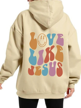 Men's Full Size Letter Graphic Back Long Sleeve Hoodie Plus Size Tan