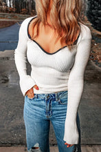 Contrast Sweetheart Neck Ribbed Top Woman Blouses