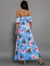 Pleated Floral Off-Shoulder Short Sleeve Midi Dress Woman Maxi Dress