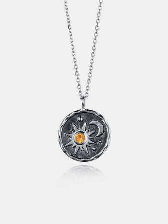Alloy Inlaid Zircon Sun & Moon Necklace Silver One Size