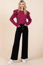 Mittoshop Twill High Waisted Button Fly Wide Leg Pants Woman Pants