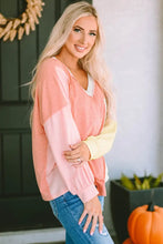 Color Block V-Neck Dropped Shoulder Sweatshirt with Pocket Woman Sweatshirts