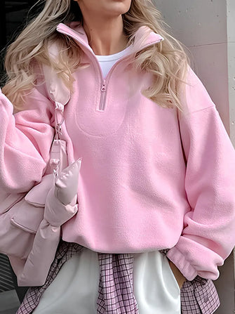 Quarter Zip Long Sleeve Sweatshirt Blush Pink