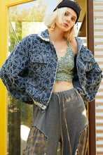 POL Flower Textured Raw Hem Long Sleeve Denim Jacket Woman Outerwear