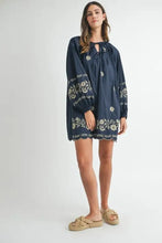 MABLE Embroidered Long Sleeve Peasant Mini Dress Casual Dresses