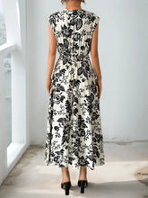 Printed V-Neck Cap Sleeve Dress Woman Casual Dress