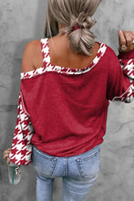 Houndstooth Long Sleeve Asymmetrical Neck Top Woman Blouses