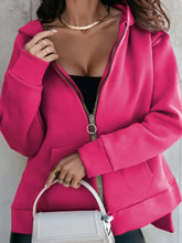 Zip-Up Slit Hoodie with Pockets Deep Rose Woman Sweatshirts