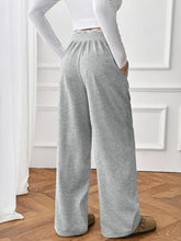 Gray heathered wide leg casual pants with lace-trimmed waistband for comfortable leg casual wear