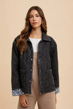 Annie Wear Quilted Printed Lining Snap Down Denim Jacket Woman Outerwear