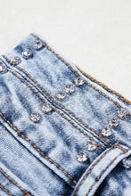 Rhinestone Light Wash Raw Hem High Waist Denim Shorts Denim Shorts