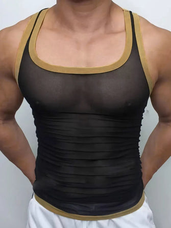 Men's Contrast Trim Wide Strap Tank Black