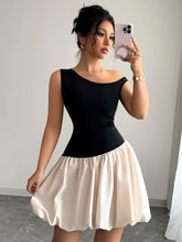 Contrast Single Shoulder Mini Tank Dress Casual Dresses