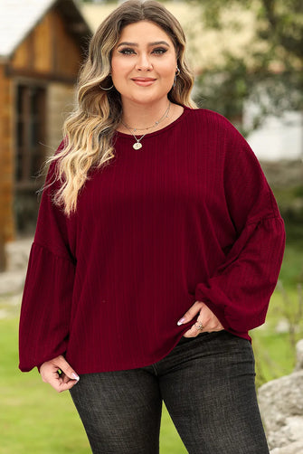 Plus Size Round Neck Dropped Shoulder T-Shirt Wine