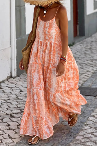 Printed Scoop Neck Maxi Cami Dress Orange