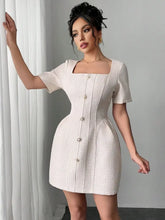 Square Neck Short Sleeve Mini Dress Eggshell Casual Dresses