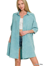 Zenana Washed Double Gauze Button Down Shirt Dress Casual Dresses
