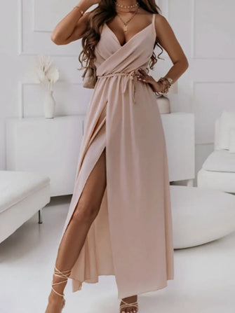 Honey Tied Surplice Sleeveless Midi Cami Dress Pale Blush