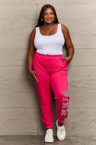 Simply Love Full Size PINK Graphic Sweatpants Hot Pink
