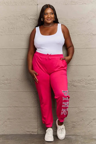 Simply Love Full Size PINK Graphic Sweatpants Hot Pink Woman Sweatpants