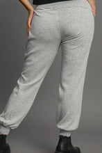 Gray heathered knit joggers with high rise elastic waist relaxed fit and elastic cuffs plus size by umgee
