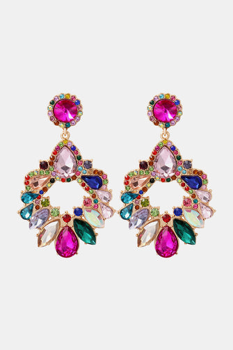 Zinc Alloy Frame Glass Stone Dangle Earrings Multicolor One Size