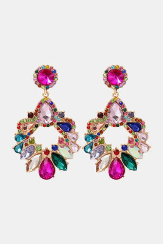 Zinc Alloy Frame Glass Stone Dangle Earrings Multicolor One Size Earrings