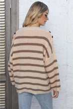 Round Neck Dropped Shoulder Striped Sweater Sweater Pullovers